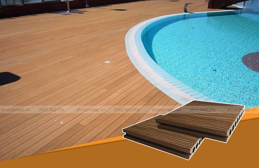 Ứng dụng của sàn nhựa giả gỗ ngoai trời GW-CD02 tại bể bơi | KOSAGO