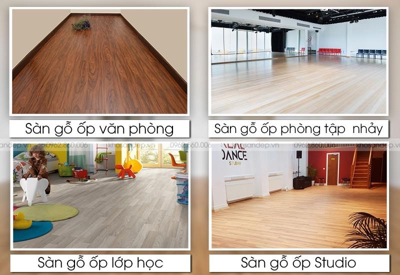 Sàn gỗ  được ứng dụng trong ốp lát phòng tắm, phòng khách, bếp trong chung cư, nhà riêng,...