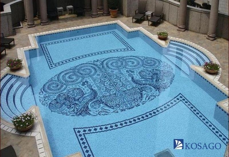 trang trí bể bơi bằng gạch mosaic